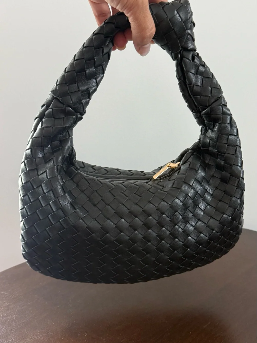 Anthropologie Melie Bianco Larissa woven mini purse. Black faux leather.